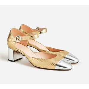 J.Crew $248 Millie Heels Snake Embossed Leather Gold Silver Size 7.5 BM688